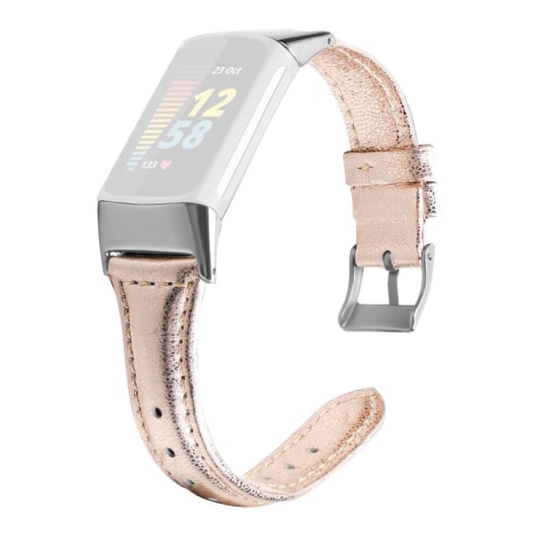Generic Fitbit Charge 5 Cowhide Genuine Leather Watch Strap - Rose Gold Pink