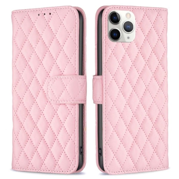 Generic Rhombus Mønster Matte Flip Etui Til Iphone 11 Pro - Lyserød Pink