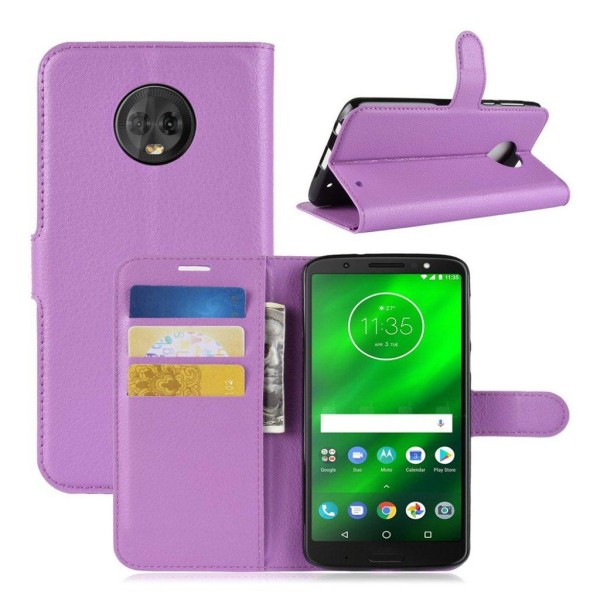 Generic Motorola Moto G6 Plus Mobiletui I Lædermateriale Med Smuk Litchi Purple