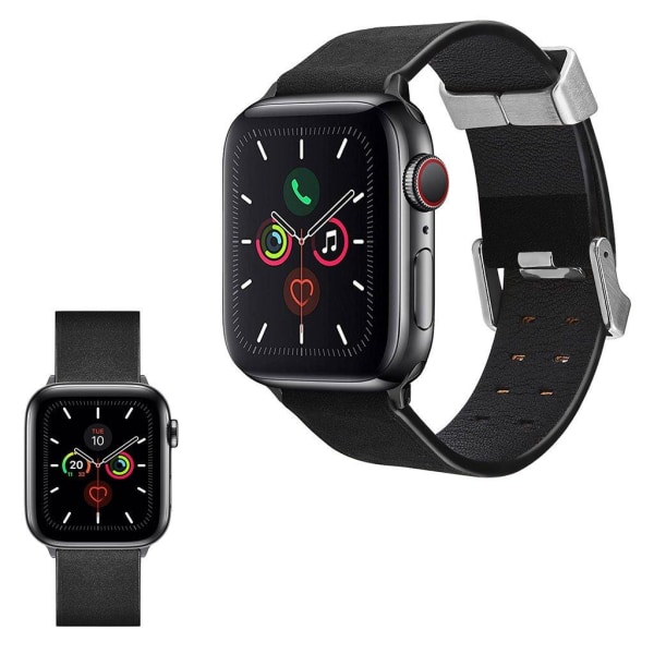 Generic Apple Watch Series 5 / 4 44mm Unique Genuine Leather Band Black