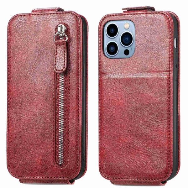 Generic Vertical Flip Phone Etui Med Zipper Til Iphone 13 Pro - Rød Red