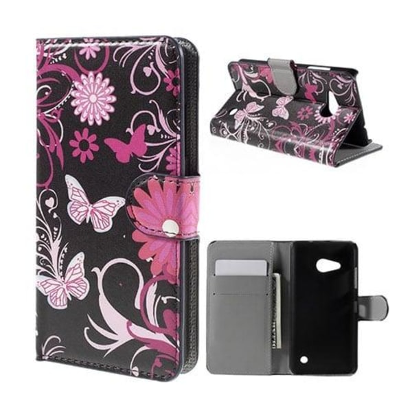 Generic Moberg Microsoft Lumia 550 Læder Etui - Sommerfugle Blomster Multicolor