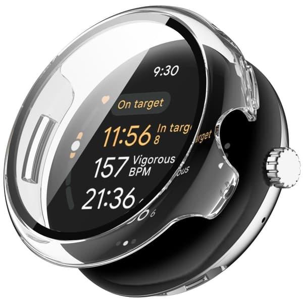 Google Pixel Watch 3 45mm kellon kotelo Kova kolhun kestävä kansi, jossa on karkaistua lasia oleva suojakalvo - Läpinäkyvä