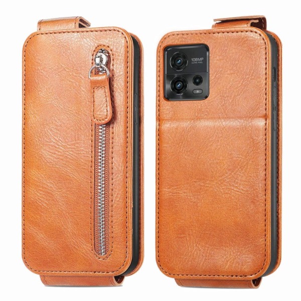 Generic Vertical Flip Phone Etui Med Zipper Til Motorola Moto G72 - Brun Brown
