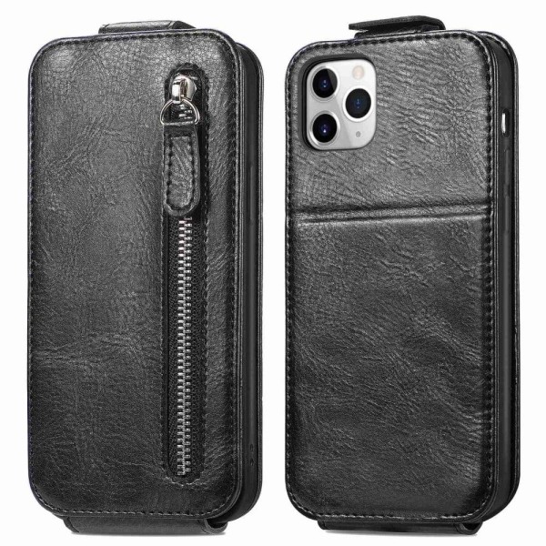 Generic Vertical Flip Phone Etui Med Zipper Til Iphone 11 Pro - Sort Black