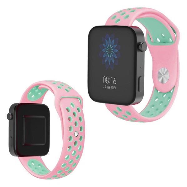 Generic Xiaomi Mi Watch Tofarvet Silikone Urrem - Lyserød / Grøn Pink