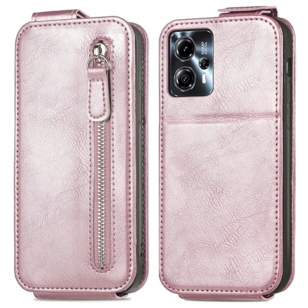 Generic Vertical Flip Phone Etui Med Zipper Til Motorola Moto G23 / G13 Pink