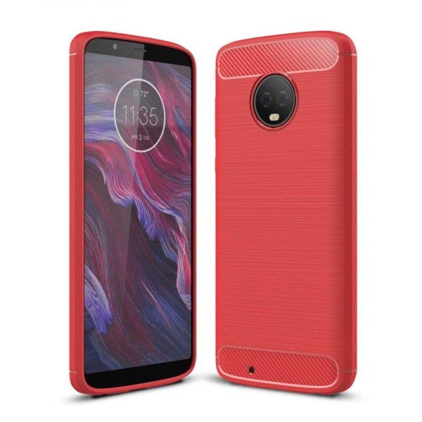 Generic Motorola Moto G6 Etui I Silikone Med Carbon Lignende Design - Rø Red