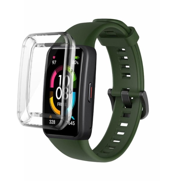 Generic Huawei Band 6 Silicone Watch Strap With Clear Cover - Blackish G Green