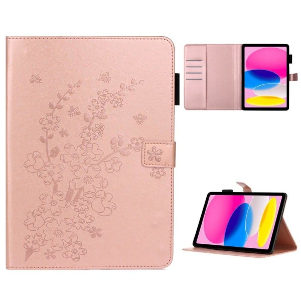 Generic Ipad 10.9 (2022) Plum Blossom Pattern Leather Case - Rose Gold Pink
