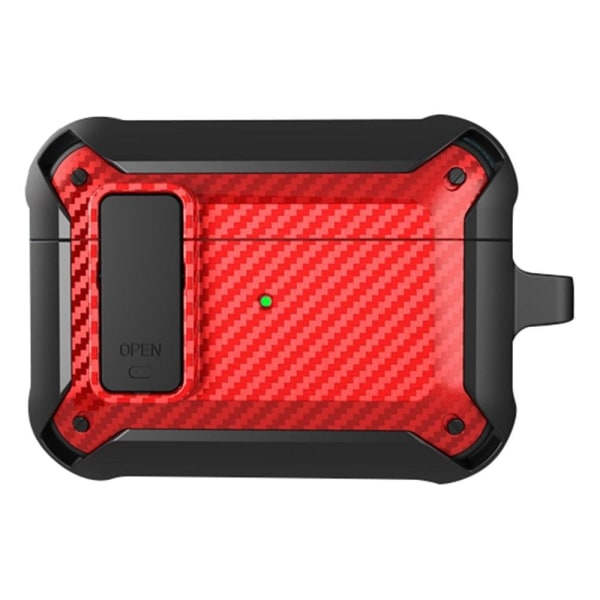 Generic Carbon Fiber Style Case With Buckle For Airpods Pro 2 - Black / Red