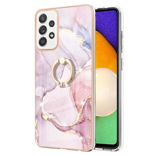 Generic Marble Mønstret Cover Med Ring Holder Til Samsung Galaxy A52s 5g Pink