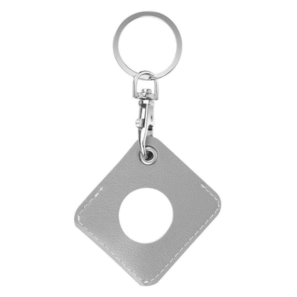 Generic Airtags Diamond Shape Leather Cover With Key Ring - Light Grey Silver