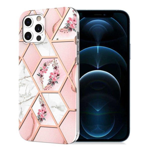 Generic Marble Iphone 12 / Pro Case - Pink Flower Multicolor