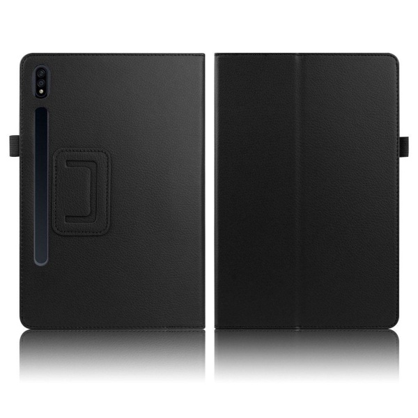 Generic Samsung Galaxy Tab S7 Plus Litchi Læder Flip Etui - Sort Black