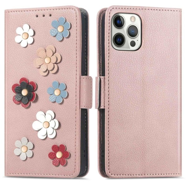 Generic Soft Flower Decor Leather Case For Iphone 12 Pro Max - Rose Gold Pink
