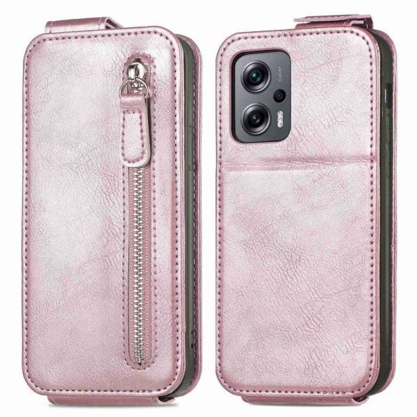 Generic Vertical Flip Phone Etui Med Zipper Til Xiaomi Redmi Note 11s 5g Pink