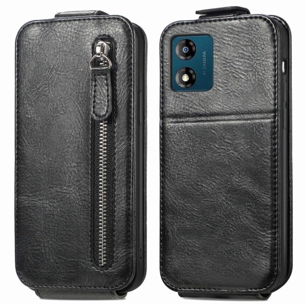 Generic Vertical Flip Phone Etui Med Zipper Til Motorola Moto E13 - Sort Black