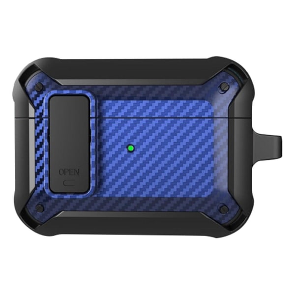 Generic Carbon Fiber Style Case With Buckle For Airpods Pro 2 - Black / Blue