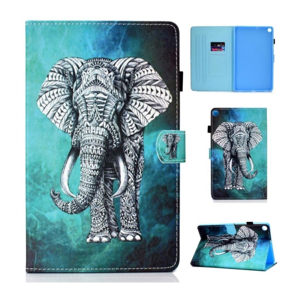 Generic Samsung Galaxy Tab S5e Mønstret Lædercover - Elefant Multicolor