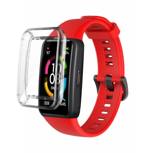 Generic Huawei Band 6 Silicone Watch Strap With Clear Cover - Red