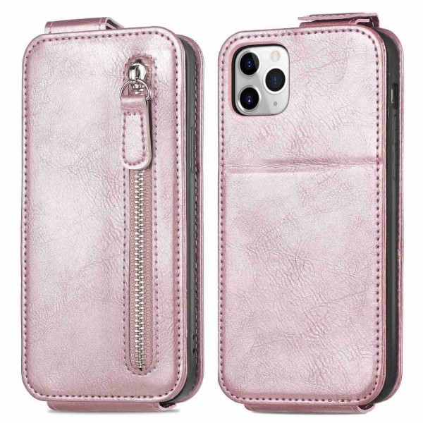 Generic Vertical Flip Phone Etui Med Zipper Til Iphone 11 Pro - Rødguld Pink
