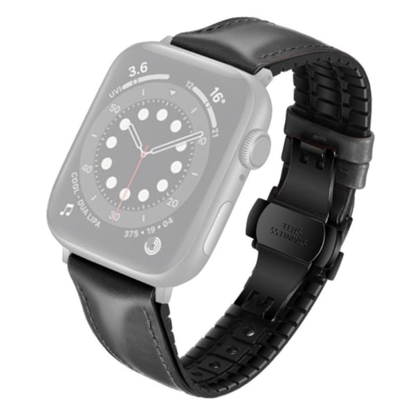 Generic Apple Watch Series 6 / 5 44mm Komfortabel Læder Rem - Helt Sort Black