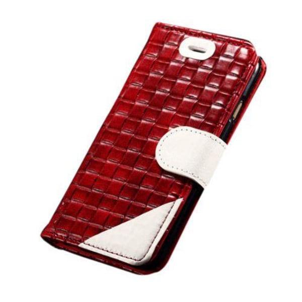 Apple Woven (röd / Vit) Iphone 6 Flip Fodral (äkta Läder)