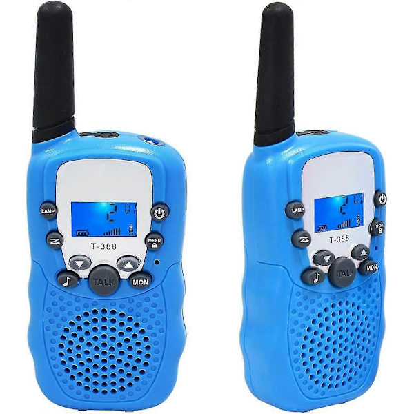 Walkie Talkie Barn Radio for Barn, Walki Talki Walkie Talkie med Lommelykt 3KM Rekkevidde Woki Toki Lekegave, 2 Stykker Blå