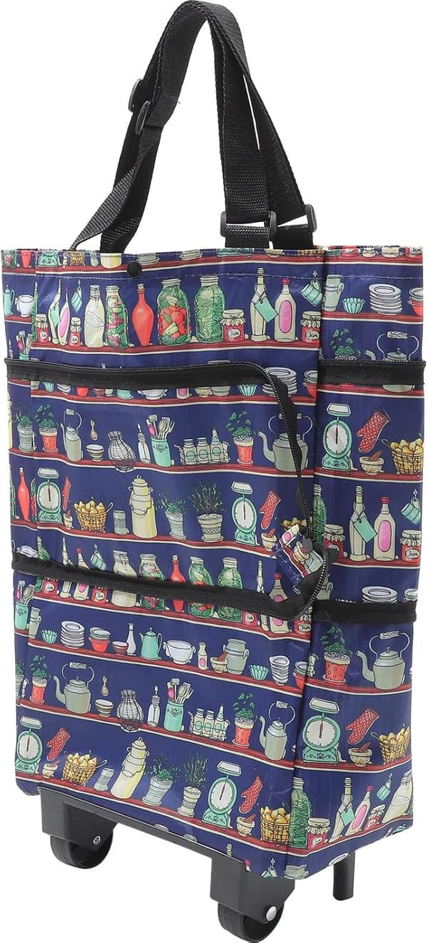 Sammenleggbar handlekurv med hjul, rullende handlepose på hjul