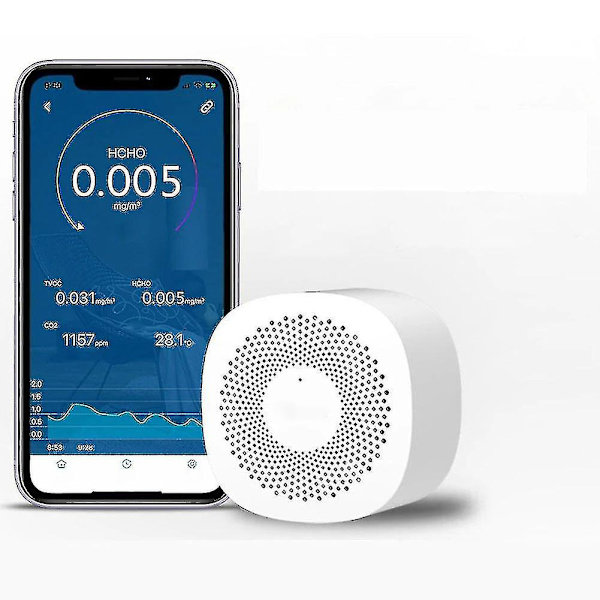 Digital CO2-måler Gassdetektor CO2-sensor Luftkvalitetsmonitor Formaldehyd Tvoc Karbondioksid Trådløs App Luftanalysator