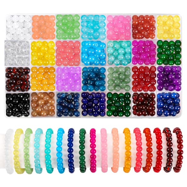 560 st runda glaspärlor armbandssats, 28 färger 8 mm imiterade jade pärlor kristall ädelstenspärlor