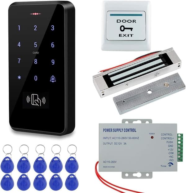 IP68 vedenpitävä ulko-oven kulunvalvontajärjestelmä RFID-näppäimistöllä + 180 kg sähkömagneettinen lukko + virtalähde + 10 avaimenperää