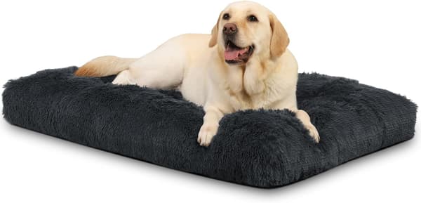 Stor Hundeseng, 95x65cm, Maskinvaskbar Hundepute, Mykt Plysjstoff, Sklisikker Bunn, Mørk Grå