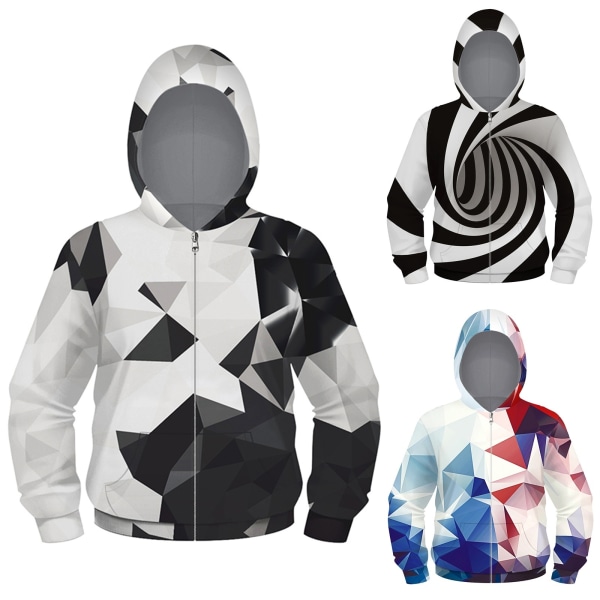 Boys/girls New Fashion 3d Print Hooded Black&white Xl