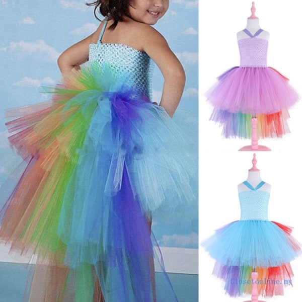 Girls Unicorn Tutu Fancy Dress Hoop Fairy Princess Costume Blue S