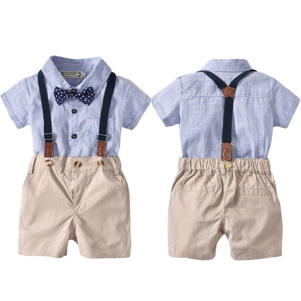 Kids Boy Baby Jumpsuit Blue Cute Bow Tie Striped Overalls 0-6m