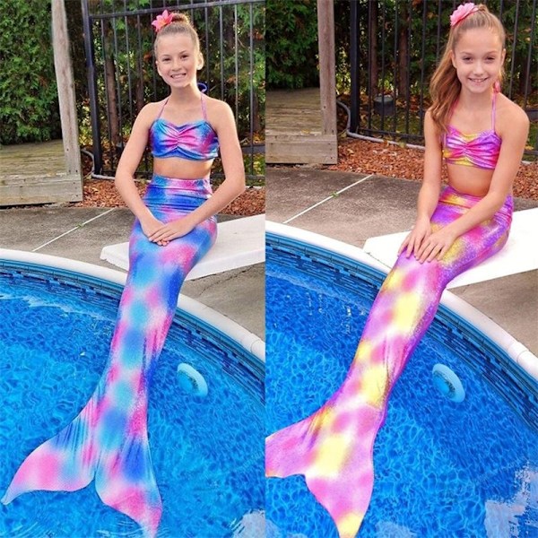 Kop Kids Girl Lovely Swimmable Mermaid Tail Bikini Purple Yellow 8 9years Fyndiq