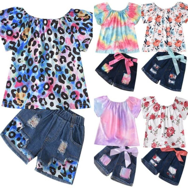 Toddler Kids Baby Girl Summer Floral Tops T-shirt Shorts Pants Leopard 2-3 Years