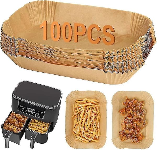 100 stk. Airfryer-papir til Ninja Dual, Airfryer Af300uk Af400uk Tilbehør, Engangs Airfryer Bagepapir Firkantet, Kompatibel med Ninj-FA-