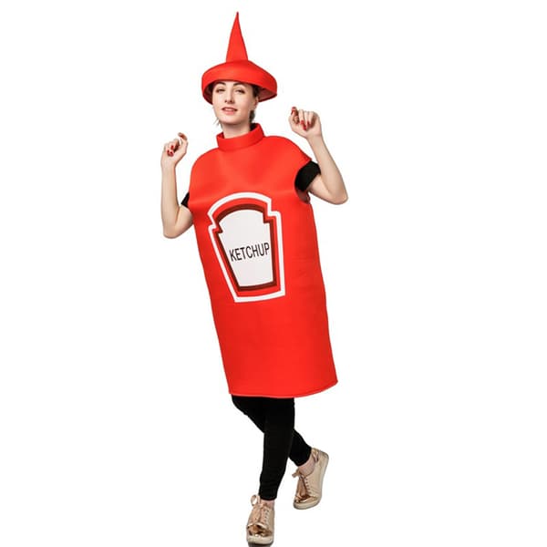 Senap Ketchup Flaske Kostyme Voksen Morsom Mat Tunika Par Maskoter Antrekk Fancy-Dress Kostyme-FA-