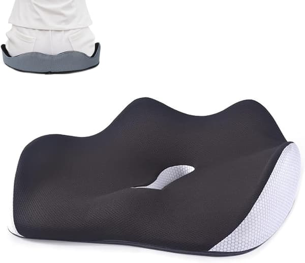 Ortopedisk Sittepute, Sittepute, Komfortabel Minneskum Stolpute, Ergonomisk Kontorstolpute (Svart)-XF32-