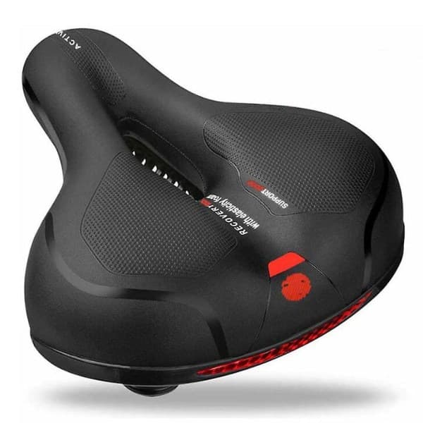 Spgood Cykelsadel til Dame, Herre og Børn, Komfortabel Sadel til Cykel, Med Betræk & Installationsværktøj, Hurtigmontering, Med Røde Advarselsstriber,