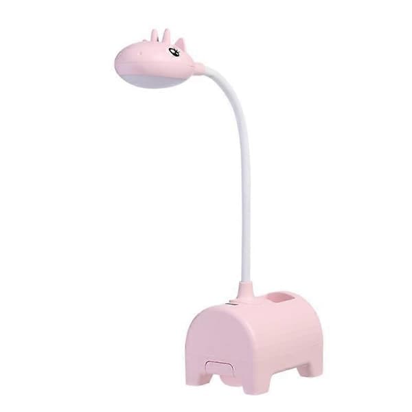 Rosa LED Skrivebordslampe for Barn, Trefarget Dimbar Skrivebordslampe, Berøringsbryter/USB-tilkobling/Pennholder, Leselampe for Barnerom, Studier, Arb