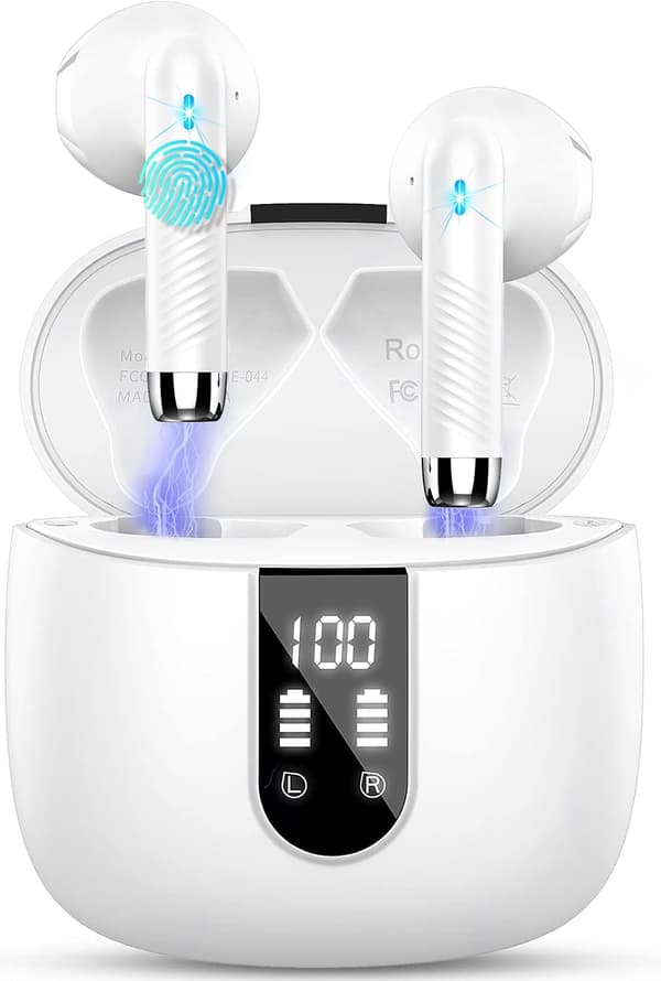 Bluetooth 5.3 trådløse hodetelefoner med 4 ENC-mikrofoner, 56 timers spilletid, støyreduksjon i øret, dyp bass, IP7 vanntett LED-display