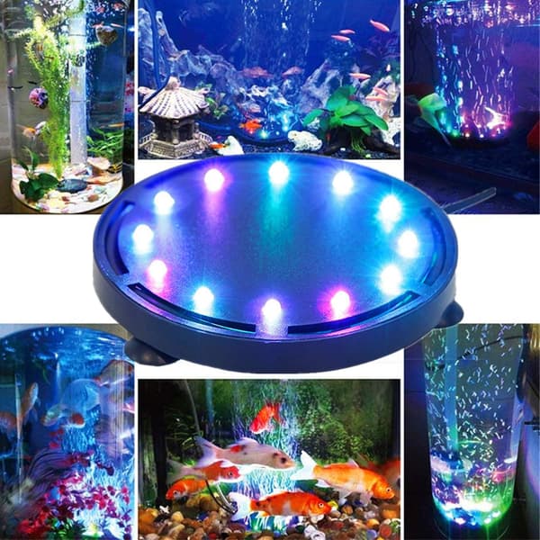 12LED Akvarium Undervanns Boblelampe Flerfarget Akvarium Luftstein Skivelampe Fargerik Boble med Luftboble, 12,5 cm
