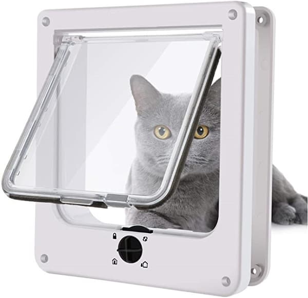 Katteluke, Vanntett Dyrereluke med 4-veis Rotasjonslås for Katt, Liten Hund, Enkel å Installere og Bruke, Oppgradert Versjon