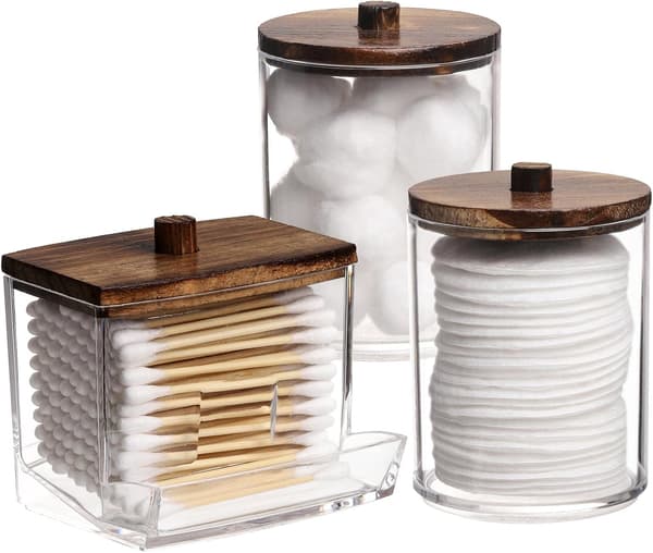 3 stk Beholdere Baderomsoppbevaring, 10/7 OZ Bomullsputer/Tops Dispenser, Apotekerglass Organizer
