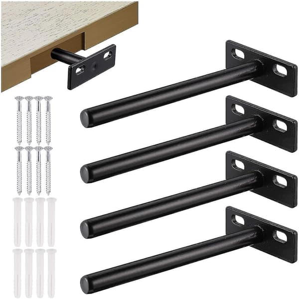 4 stk Flytende Hyllebrakett, Usynlig Hyllebrakett i Metall, Kraftig Skjult Hyllebrakett, Usynlig Trehyllebrakett 10mm