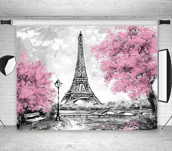 9x6ft Paris Eiffeltårnet Baggrund til Fotografering Rosa Blomster Træ Fotoelskere Bryllup Studio Rekvisitter Baggrund Banner Vinyl
